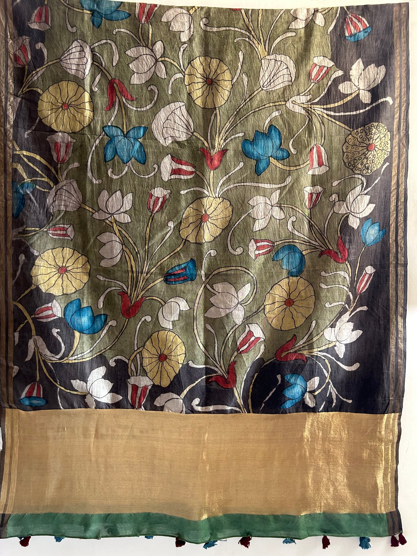 CHAMPA :Hand-drawn & Hand- Painted  Penkalamkari chanderi dupatta