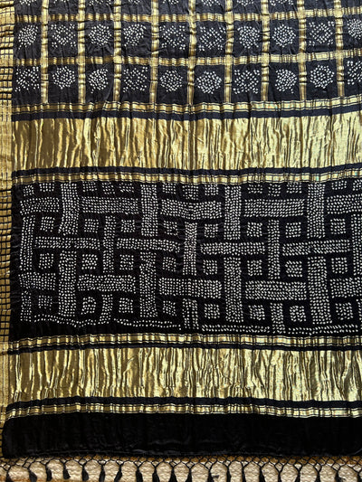 Siddhi:Black,Handmade Bandhani Pure Gajji Silk Gharchola Saree