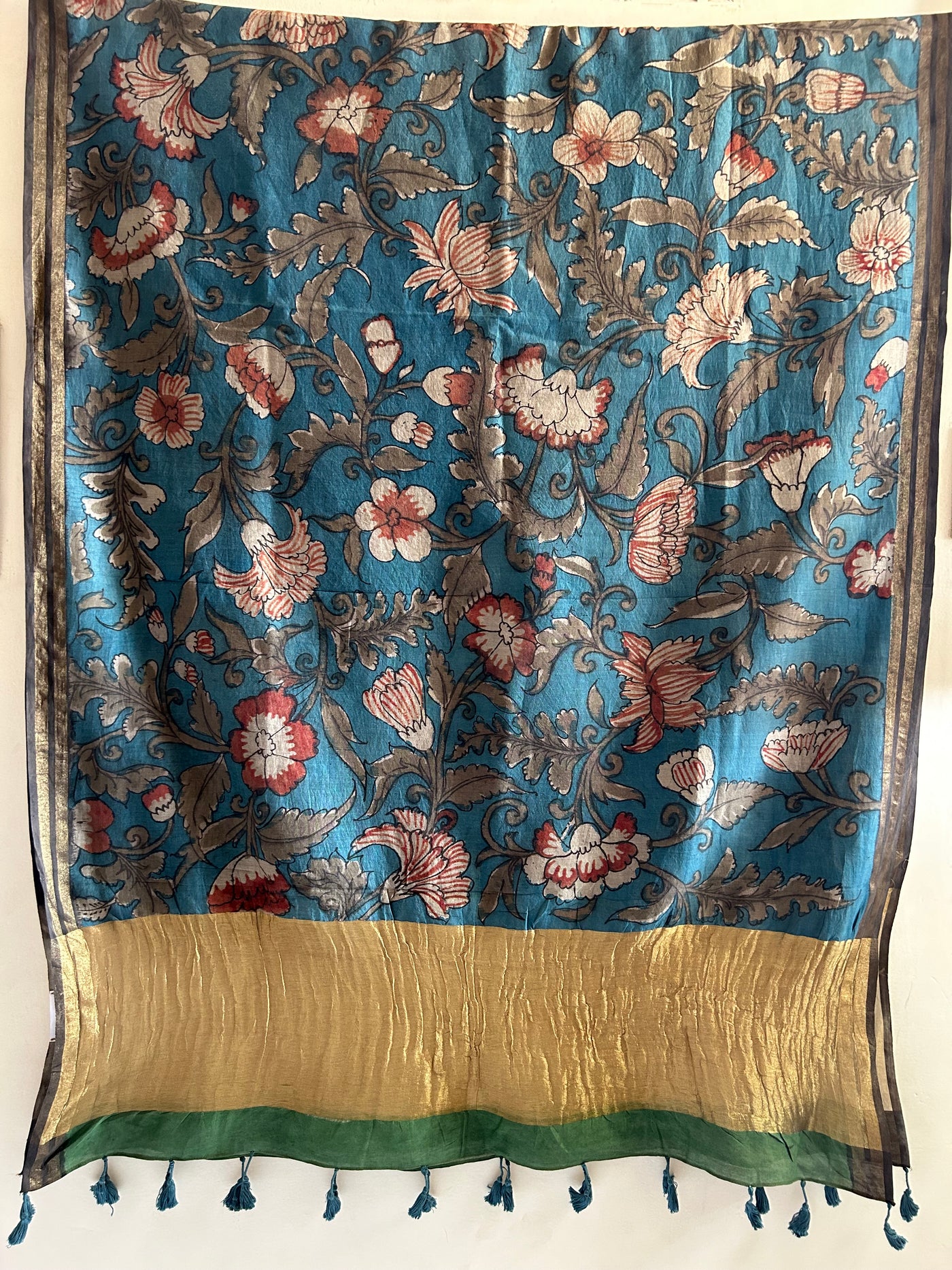 GUDHAL :Hand-drawn & Hand- Painted  Penkalamkari chanderi dupatta