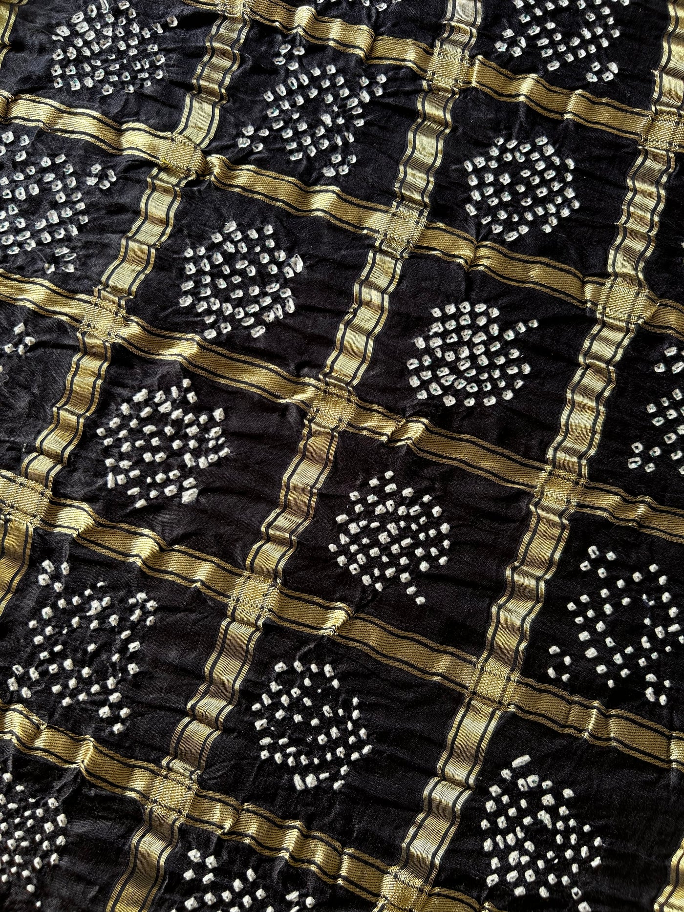 Siddhi:Black,Handmade Bandhani Pure Gajji Silk Gharchola Saree