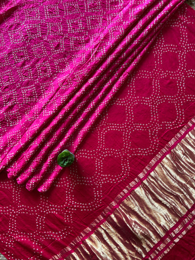 MRINALINI: HANDMADE PURE GAJJI SILK RAI DANA BANDHNI SAREE WITH TISSUE PALLU