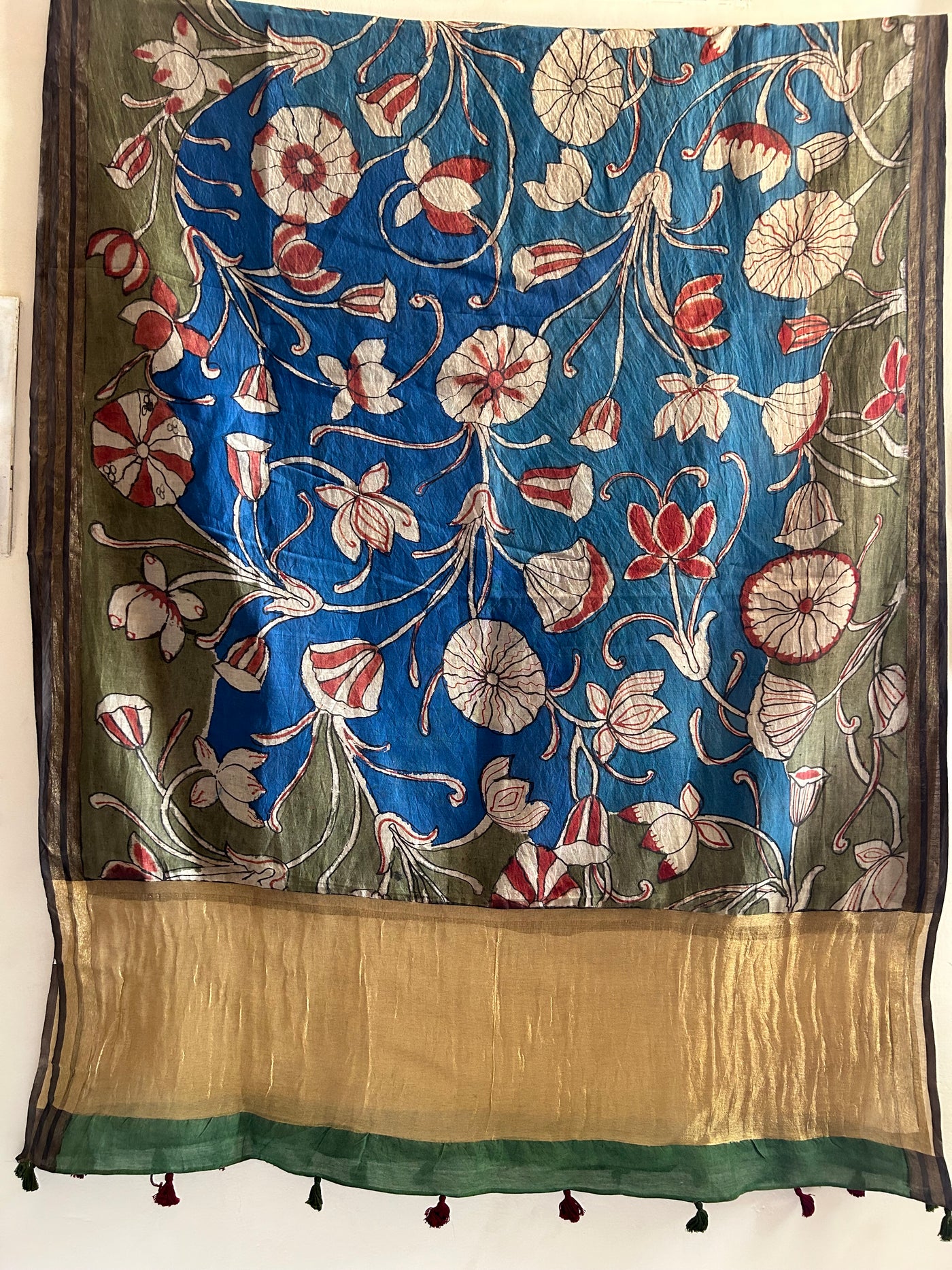 GUNJAN :Hand-drawn & Hand- Painted  Penkalamkari chanderi dupatta