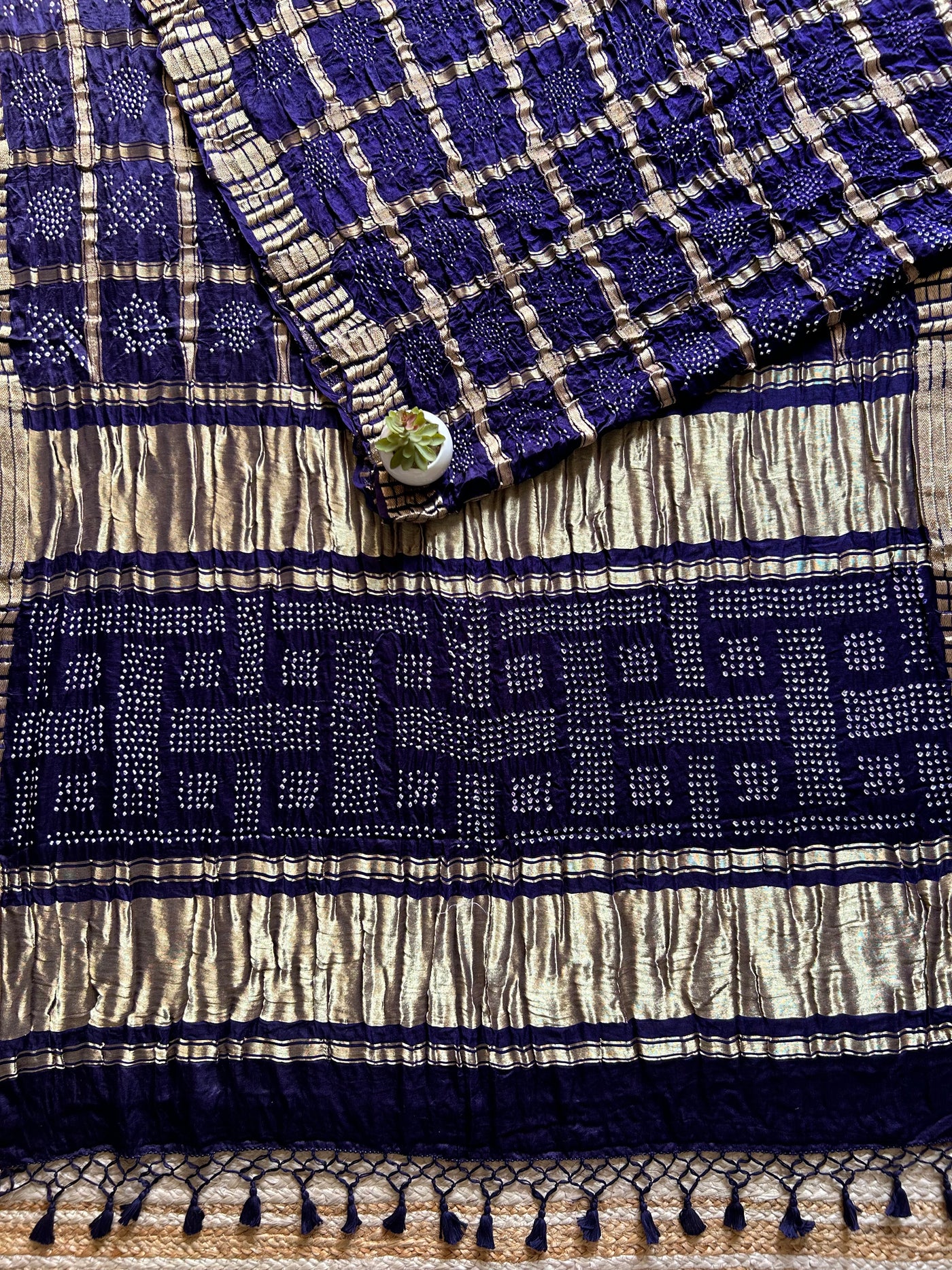 Vaishnavi:Violet,Handmade Bandhani Pure Gajji Silk Gharchola Saree