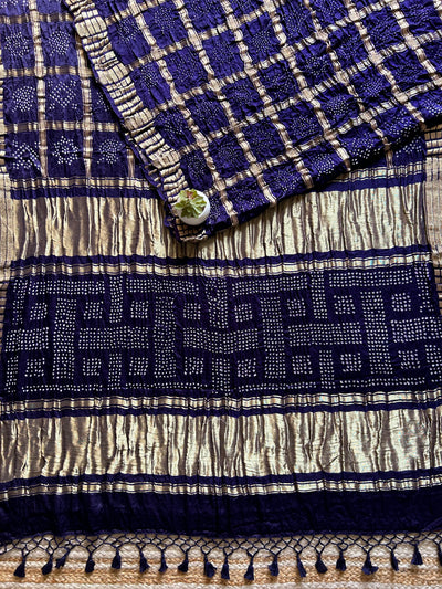 Vaishnavi:Violet,Handmade Bandhani Pure Gajji Silk Gharchola Saree