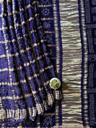 Vaishnavi:Violet,Handmade Bandhani Pure Gajji Silk Gharchola Saree