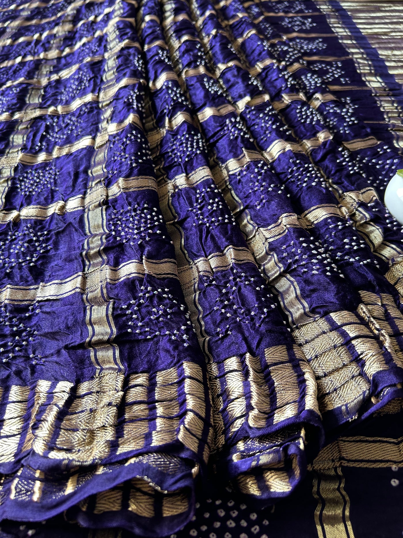 Vaishnavi:Violet,Handmade Bandhani Pure Gajji Silk Gharchola Saree