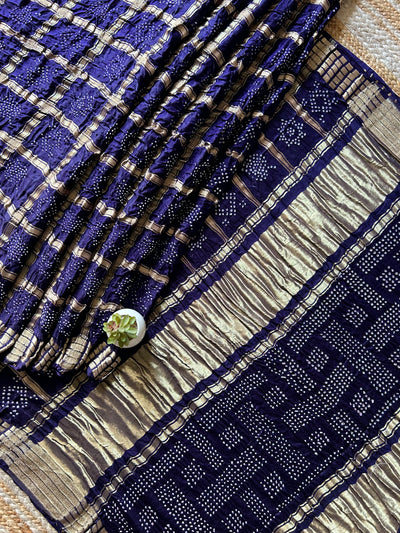 Vaishnavi:Violet,Handmade Bandhani Pure Gajji Silk Gharchola Saree