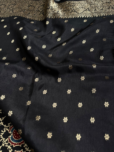 SANJANA: Handblock Ajrakh Dola Silk Saree with Meenakari Pallu