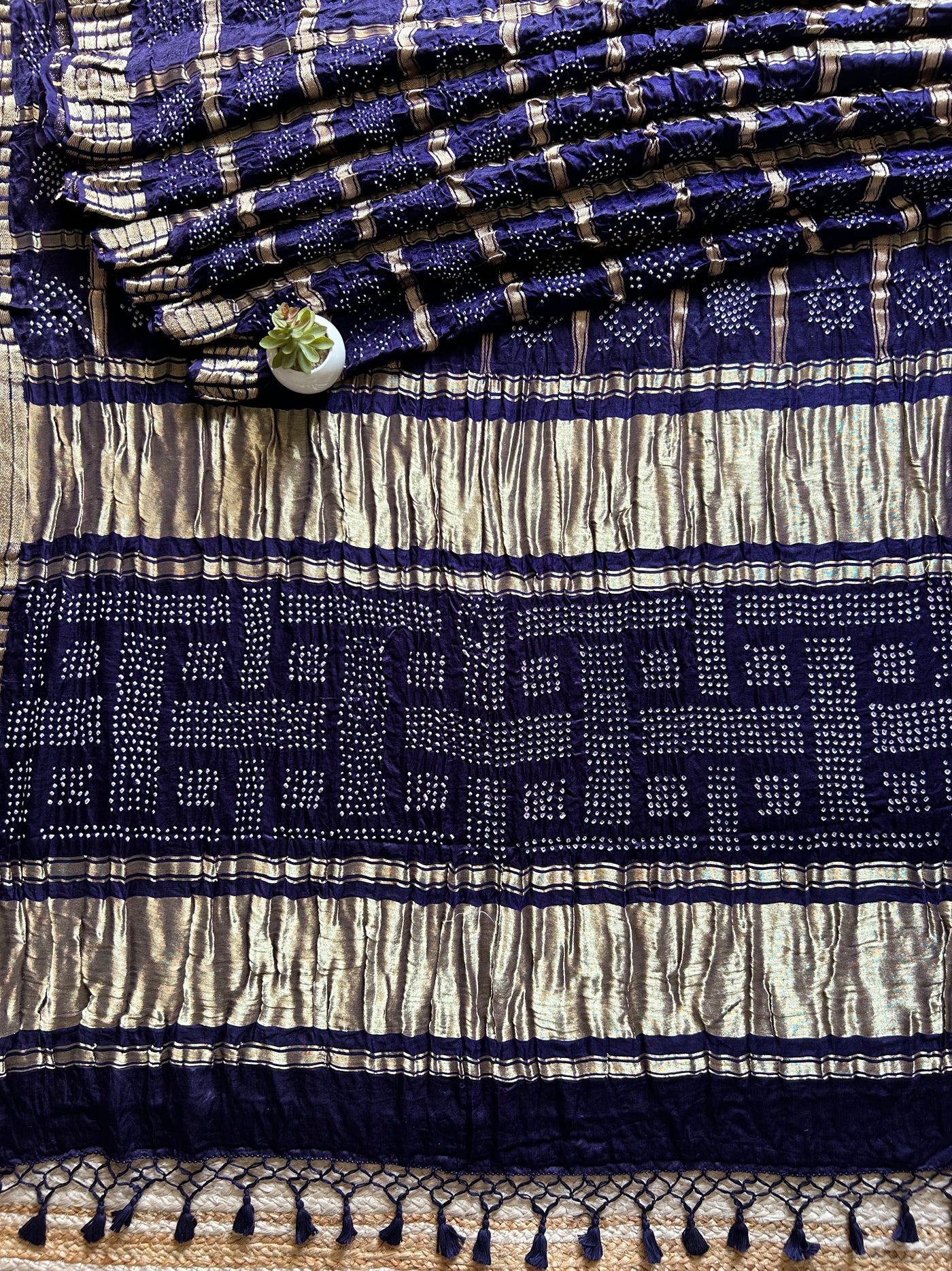 Vaishnavi:Violet,Handmade Bandhani Pure Gajji Silk Gharchola Saree