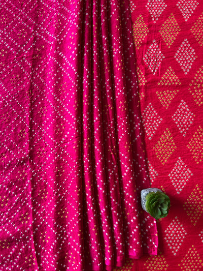 KAVYANJALI: HANDMADE PURE GAJJI SILK RAI DANA BANDHNI SAREE WITH TISSUE PALLU