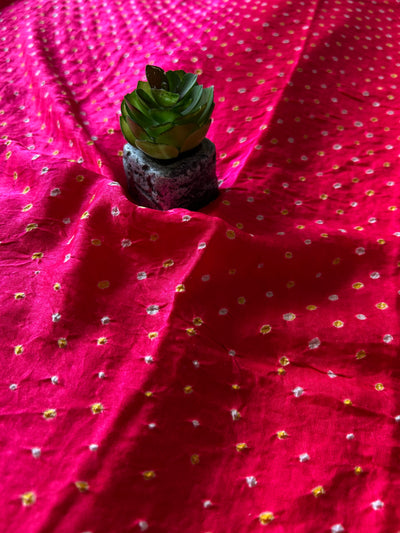 KAVYANJALI: HANDMADE PURE GAJJI SILK RAI DANA BANDHNI SAREE WITH TISSUE PALLU