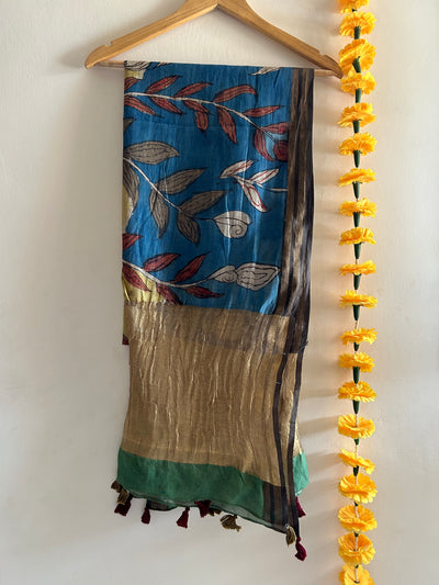 KUSUM :Hand-drawn & Hand- Painted  Penkalamkari chanderi dupatta