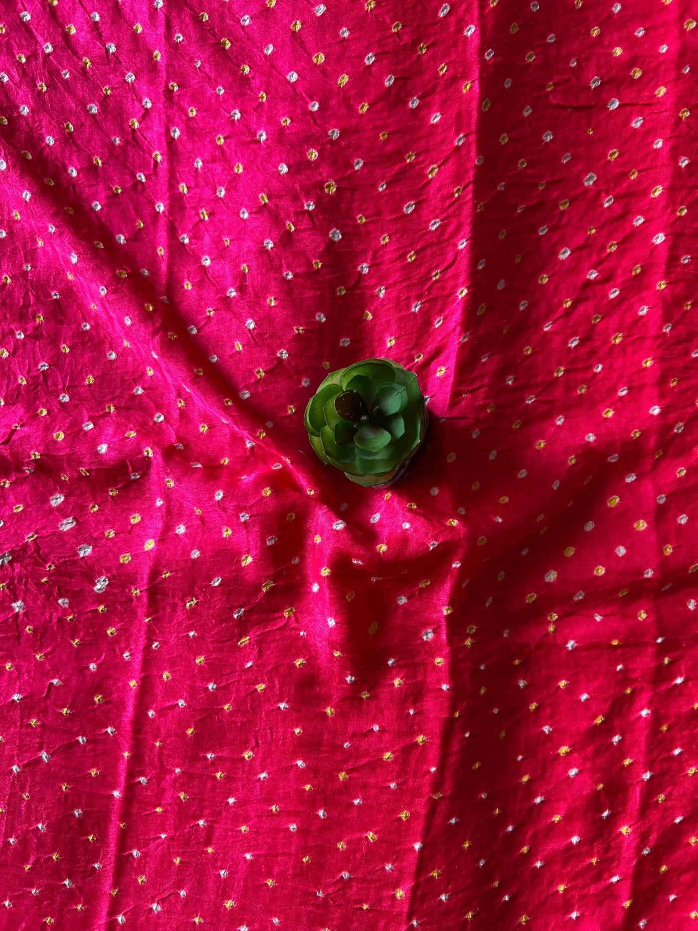 KAVYANJALI: HANDMADE PURE GAJJI SILK RAI DANA BANDHNI SAREE WITH TISSUE PALLU