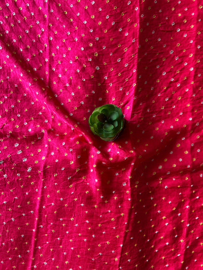 KAVYANJALI: HANDMADE PURE GAJJI SILK RAI DANA BANDHNI SAREE WITH TISSUE PALLU
