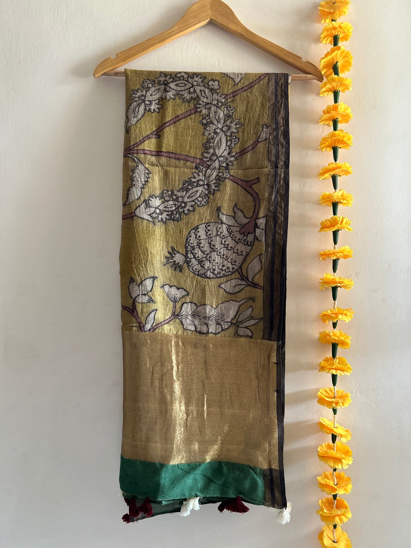 TULSI :Hand-drawn & Hand- Painted  Penkalamkari chanderi dupatta