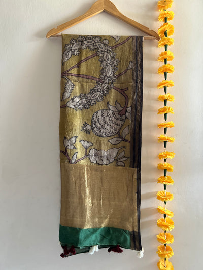 TULSI :Hand-drawn & Hand- Painted  Penkalamkari chanderi dupatta