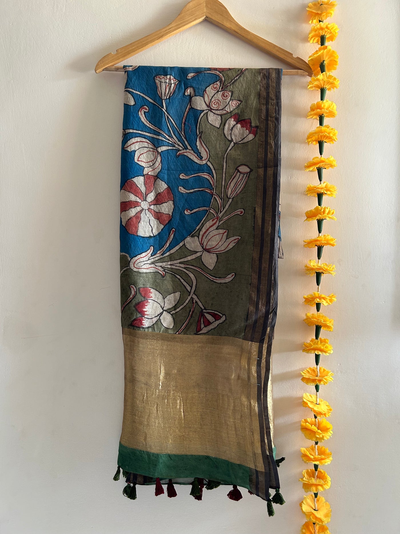 GUNJAN :Hand-drawn & Hand- Painted  Penkalamkari chanderi dupatta