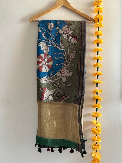 GUNJAN :Hand-drawn & Hand- Painted  Penkalamkari chanderi dupatta