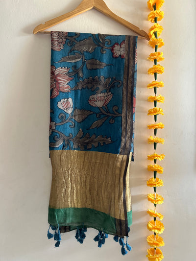 GUDHAL :Hand-drawn & Hand- Painted  Penkalamkari chanderi dupatta