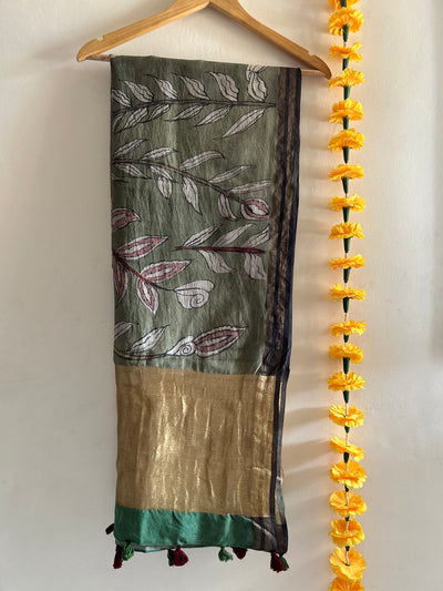 KESHAR :Hand-drawn & Hand- Painted  Penkalamkari chanderi dupatta