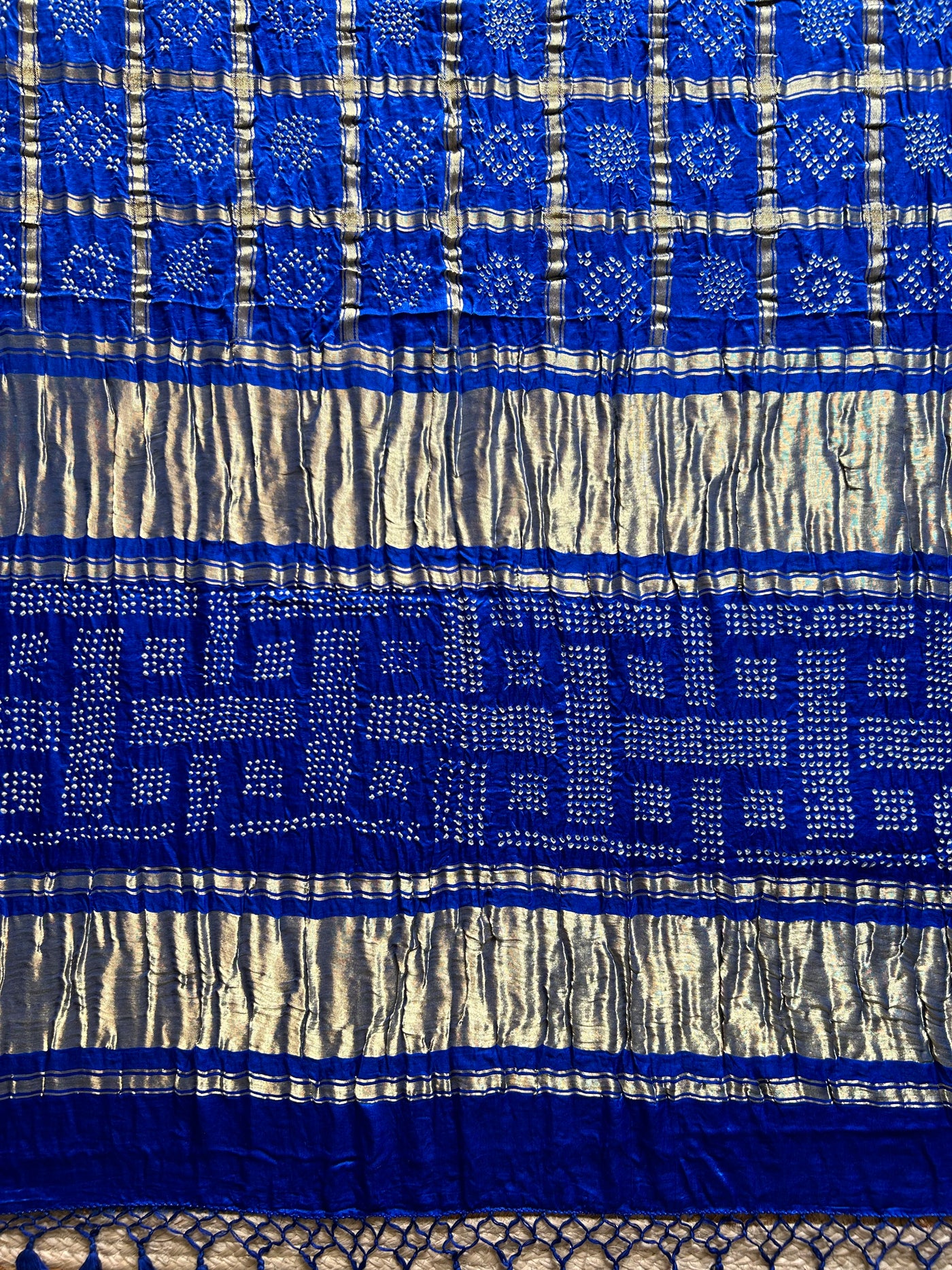 Kali:Blue,Handmade Bandhani Pure Gajji Silk Gharchola Saree