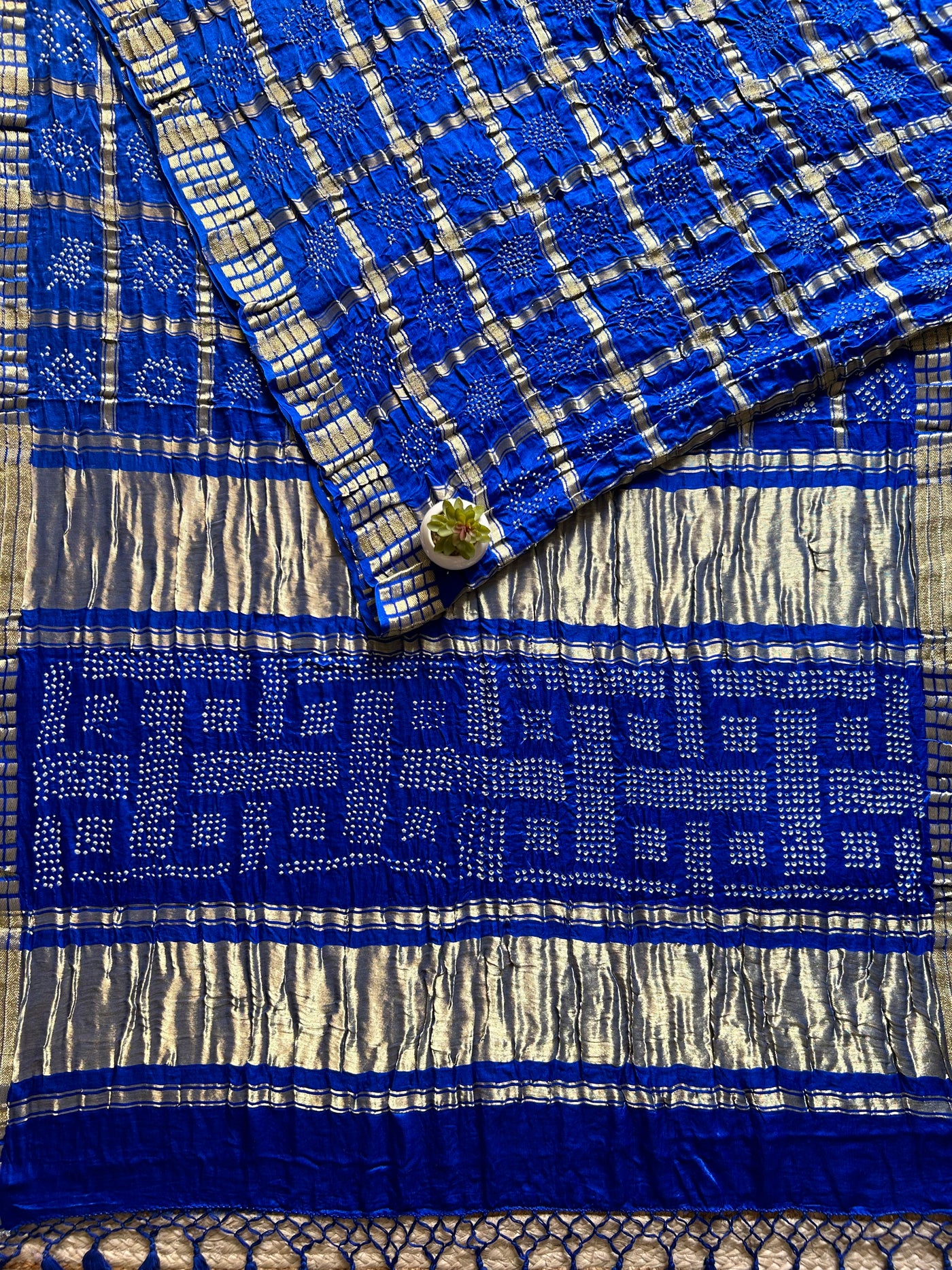 Kali:Blue,Handmade Bandhani Pure Gajji Silk Gharchola Saree