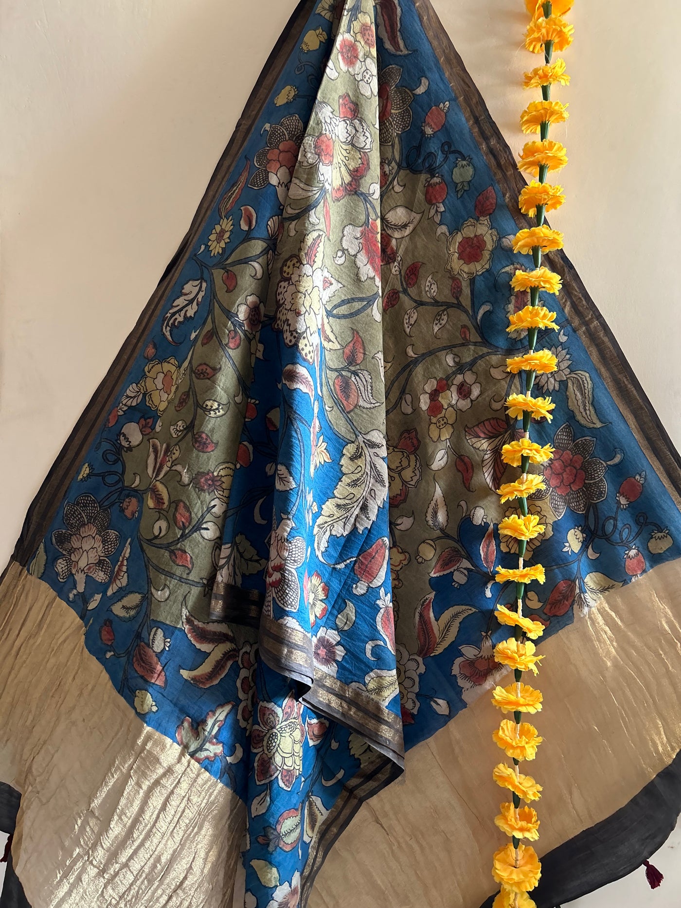 KUMUDINI :Hand-drawn & Hand- Painted  Penkalamkari chanderi dupatta
