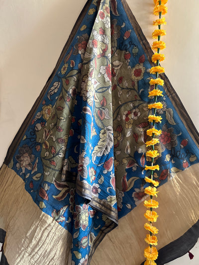 KUMUDINI :Hand-drawn & Hand- Painted  Penkalamkari chanderi dupatta