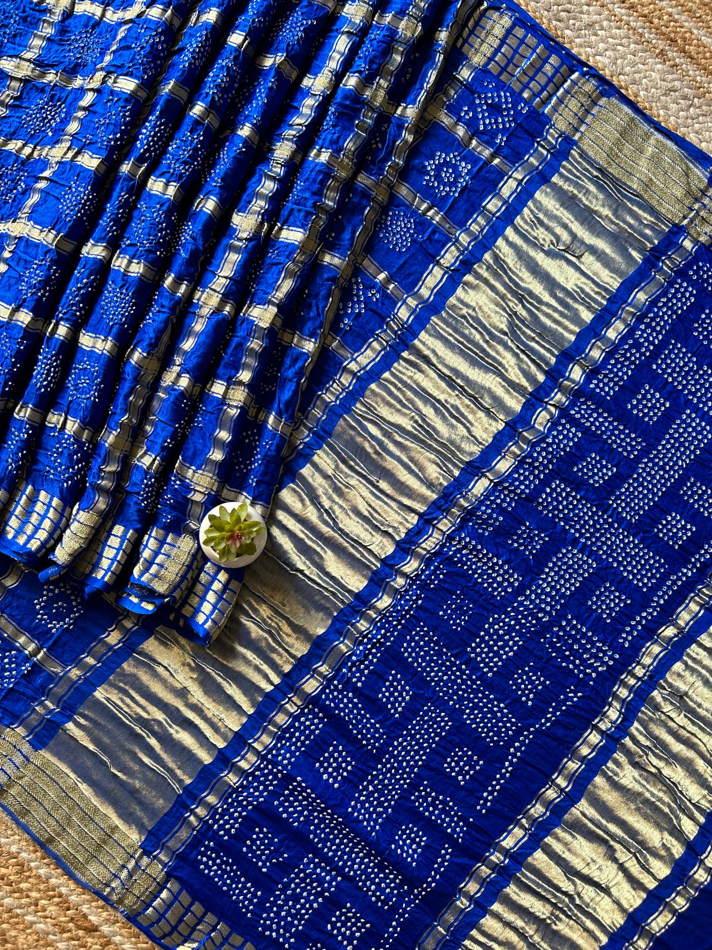 Kali:Blue,Handmade Bandhani Pure Gajji Silk Gharchola Saree