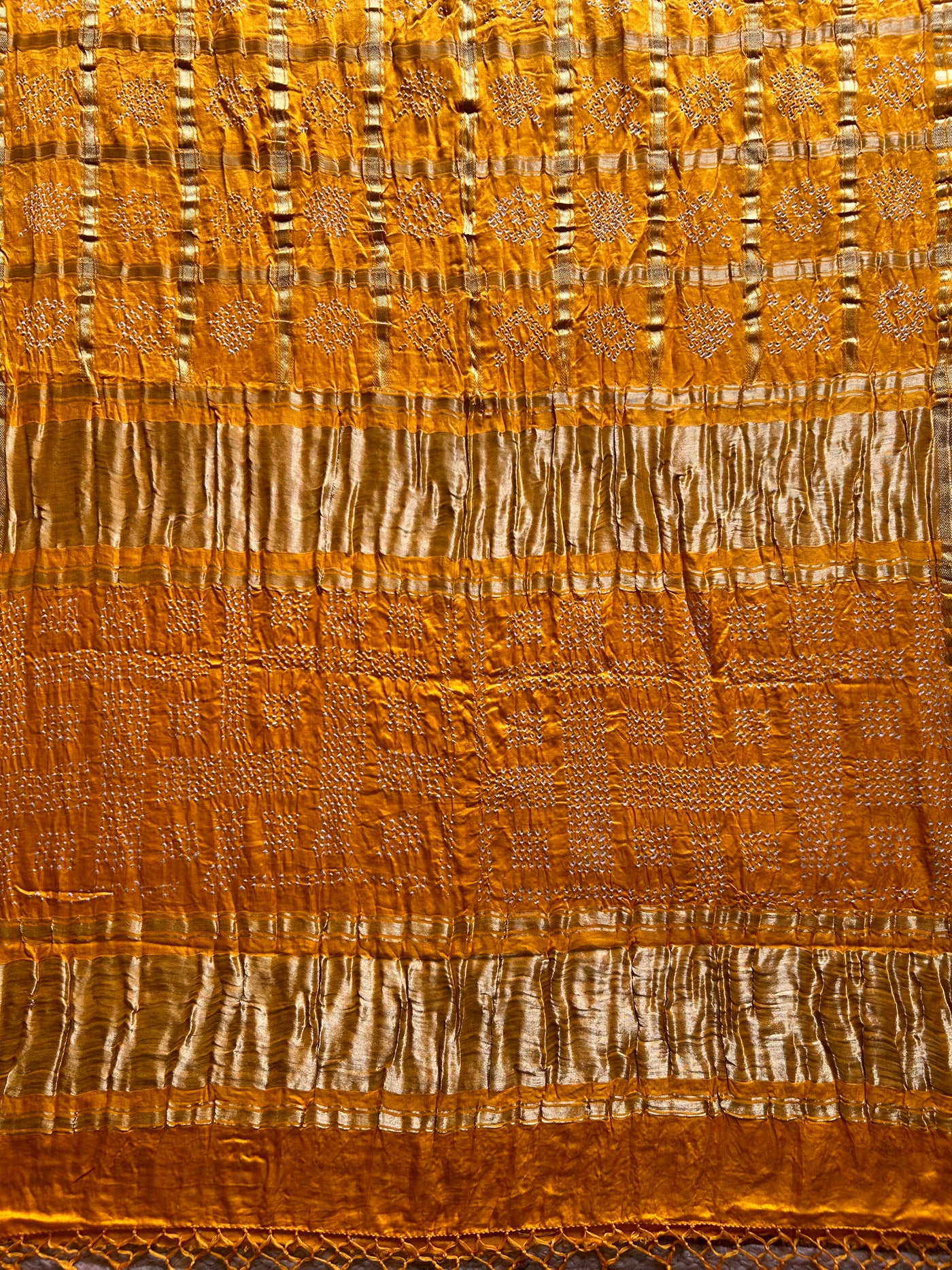 Kalyan:Yellow,Handmade Bandhani Pure Gajji Silk Gharchola Saree