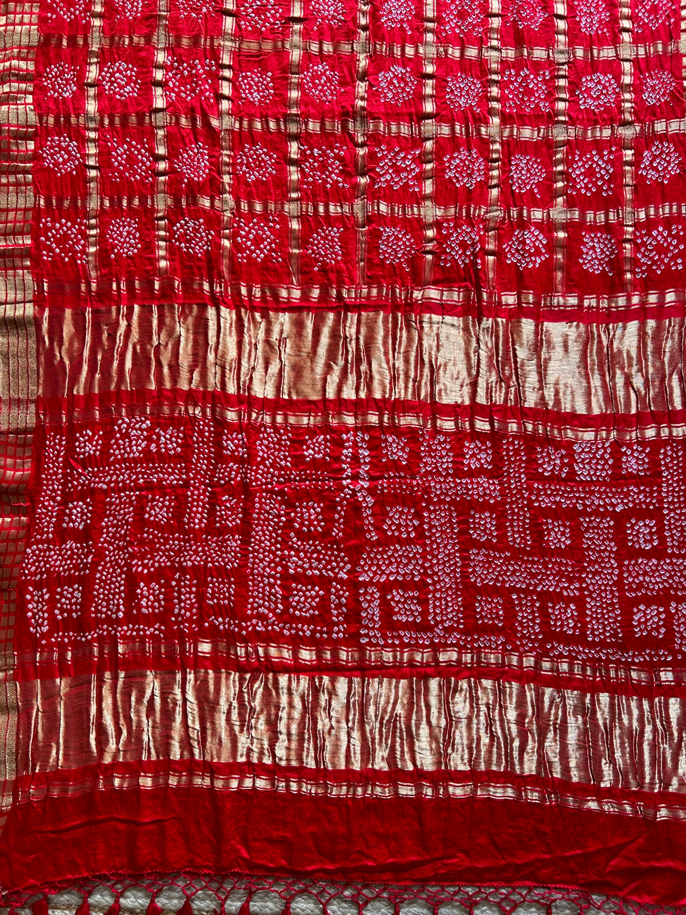 Aarya:Red, Handmade Bandhani Pure Gajji Silk Gharchola Saree