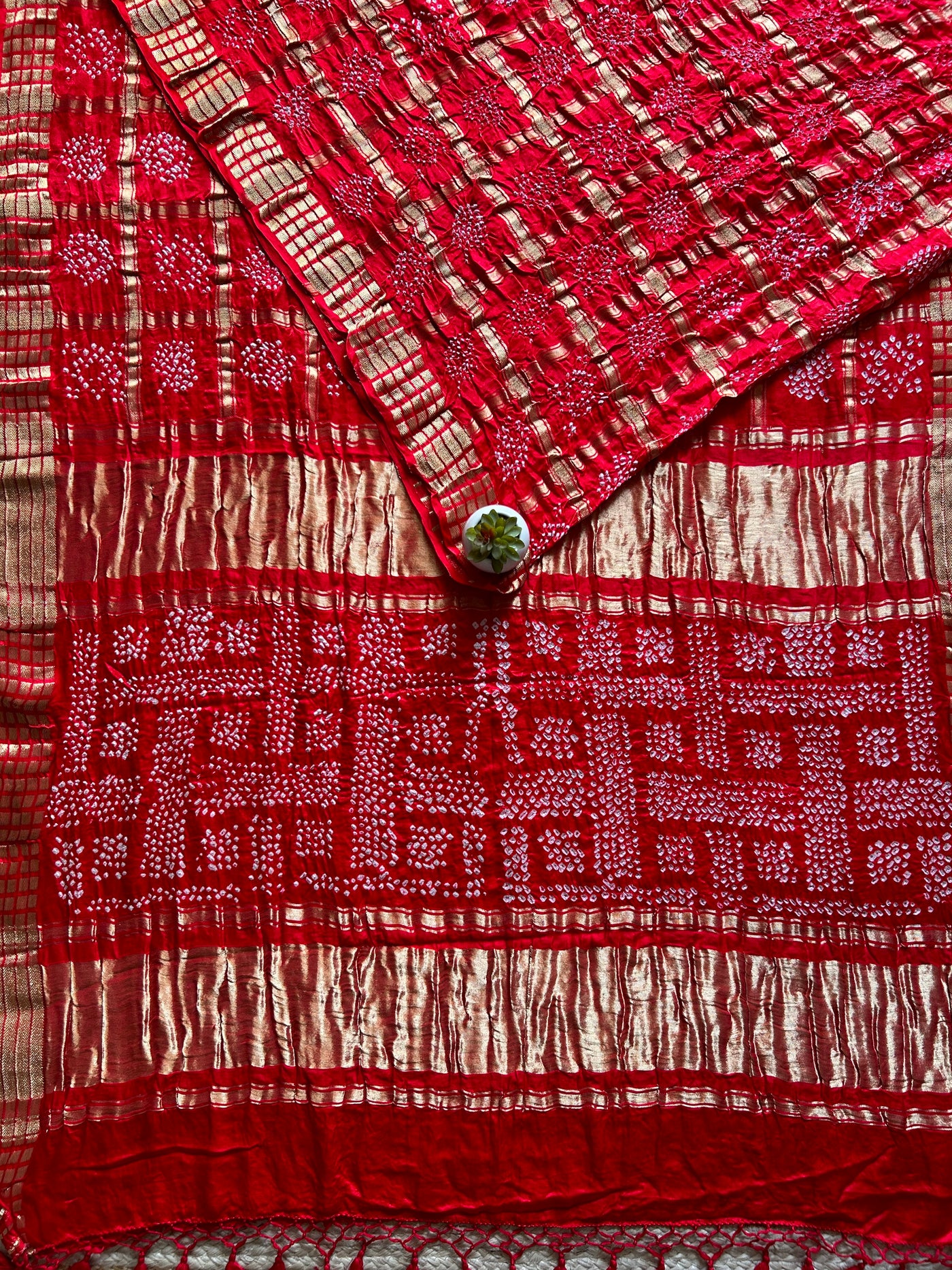 Aarya:Red, Handmade Bandhani Pure Gajji Silk Gharchola Saree