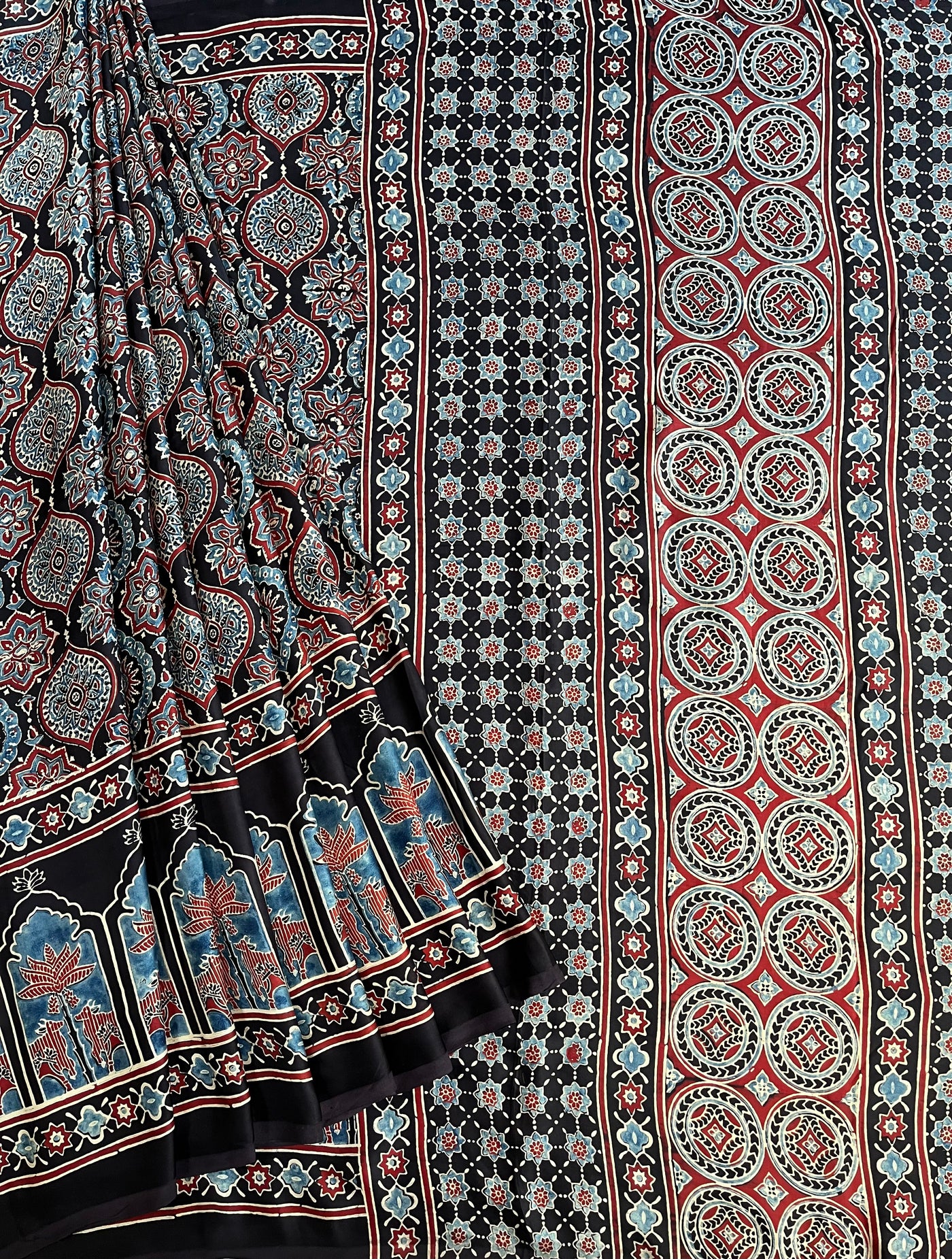 MAYURI: HAND BLOCK AJRAKH MODAL SILK SAREE