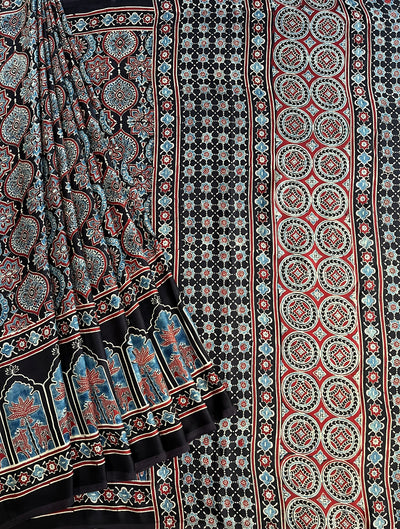 MAYURI: HAND BLOCK AJRAKH MODAL SILK SAREE