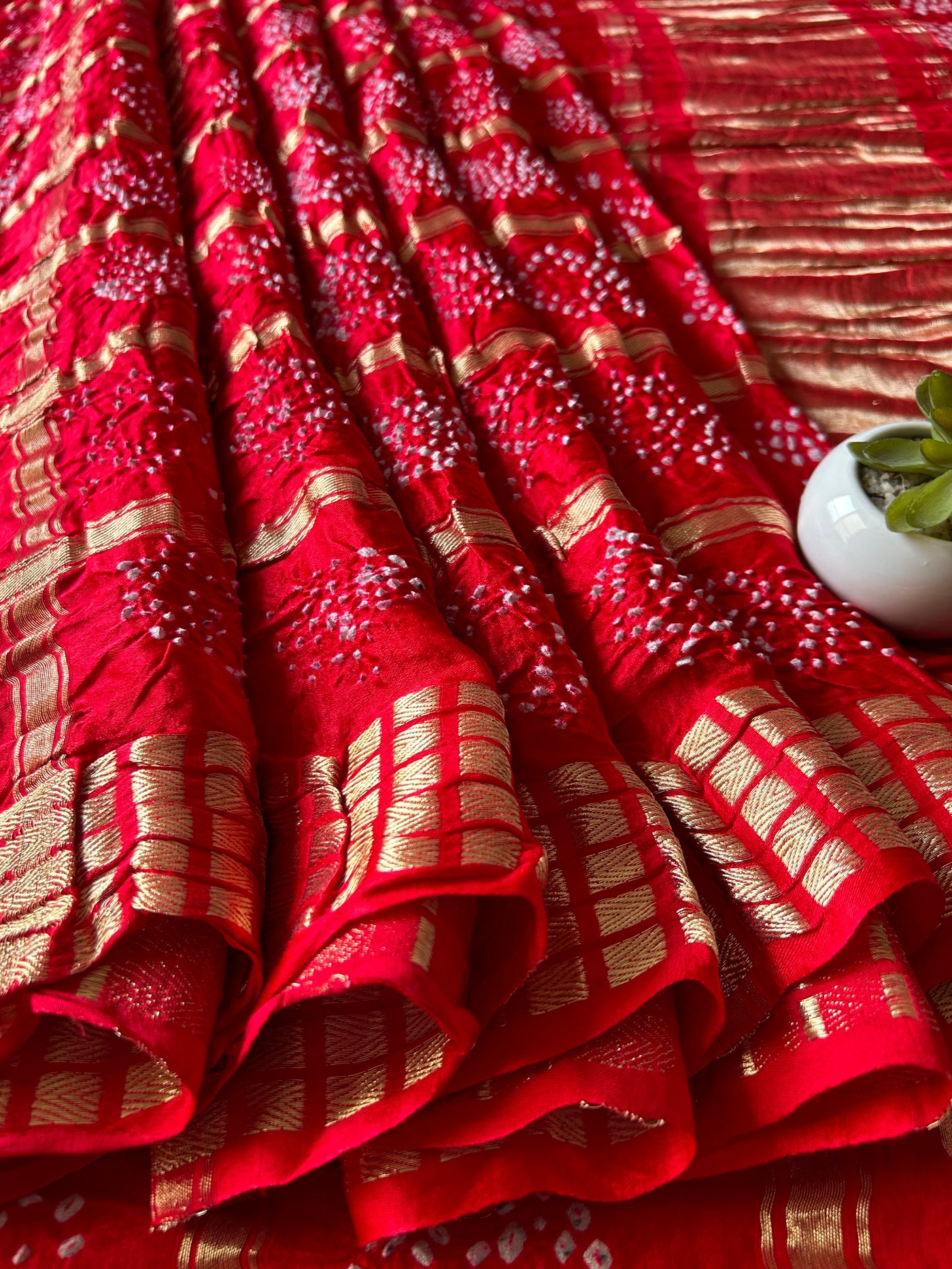 Aarya:Red, Handmade Bandhani Pure Gajji Silk Gharchola Saree