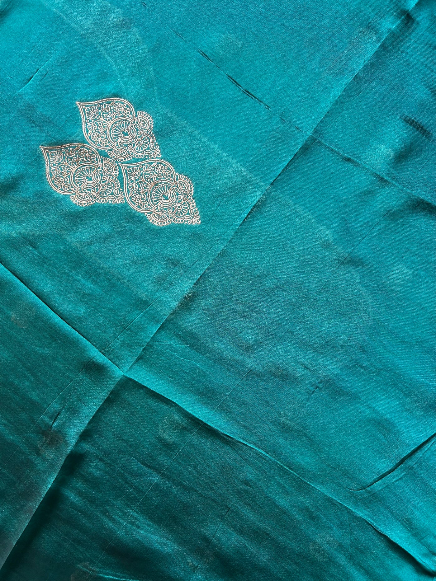 NEEL KAMAL: TEAL BLUE,PARTY WEAR BANARASI SILK CHANDERI 3 PIECE SUIT SET