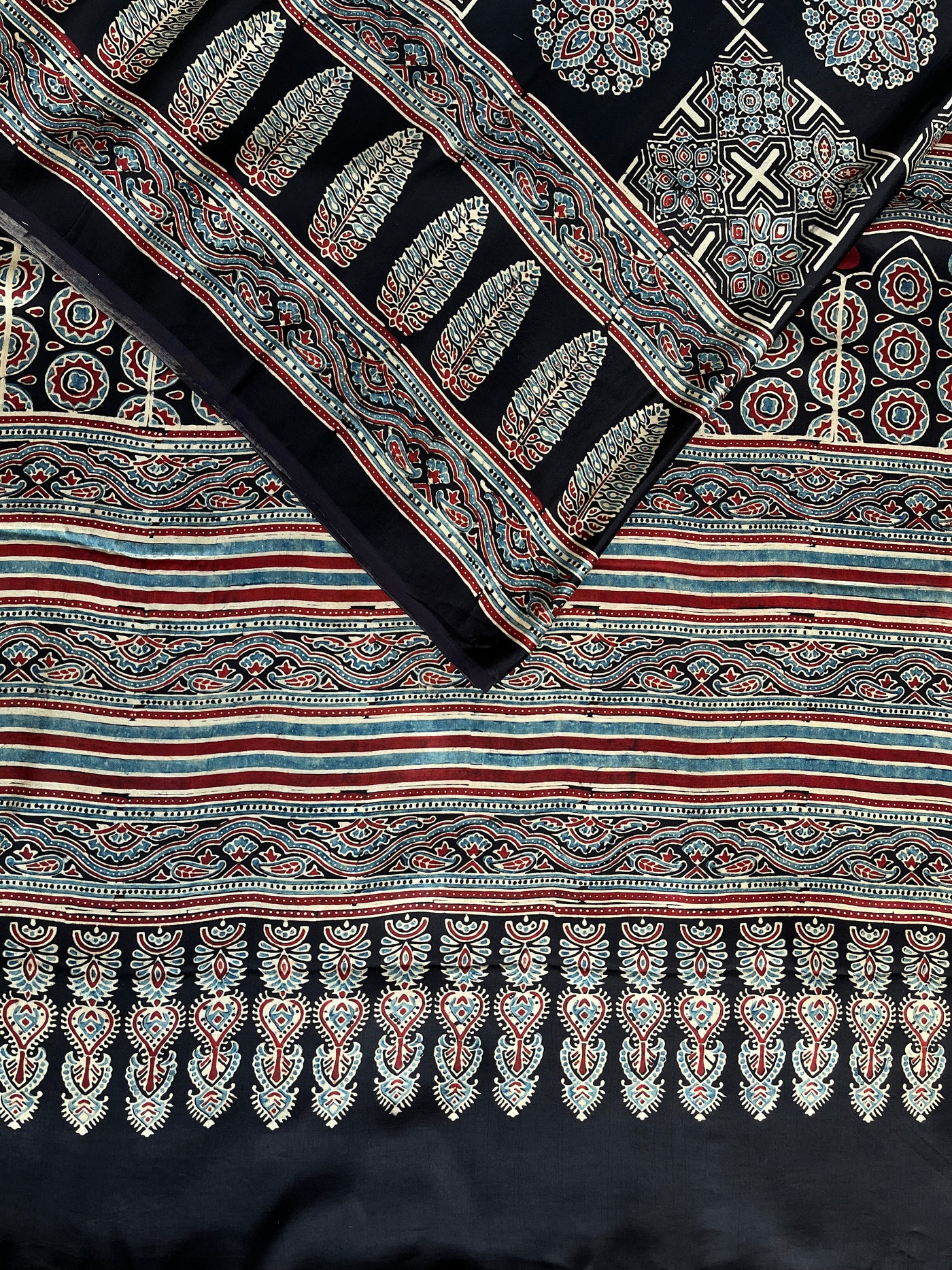 LEESHA: HAND BLOCK AJRAKH MODAL SILK SAREE