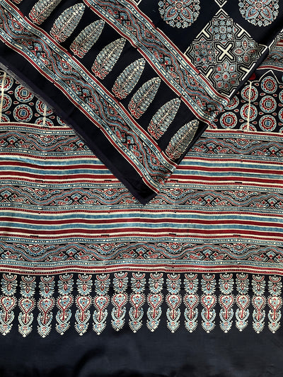 LEESHA: HAND BLOCK AJRAKH MODAL SILK SAREE