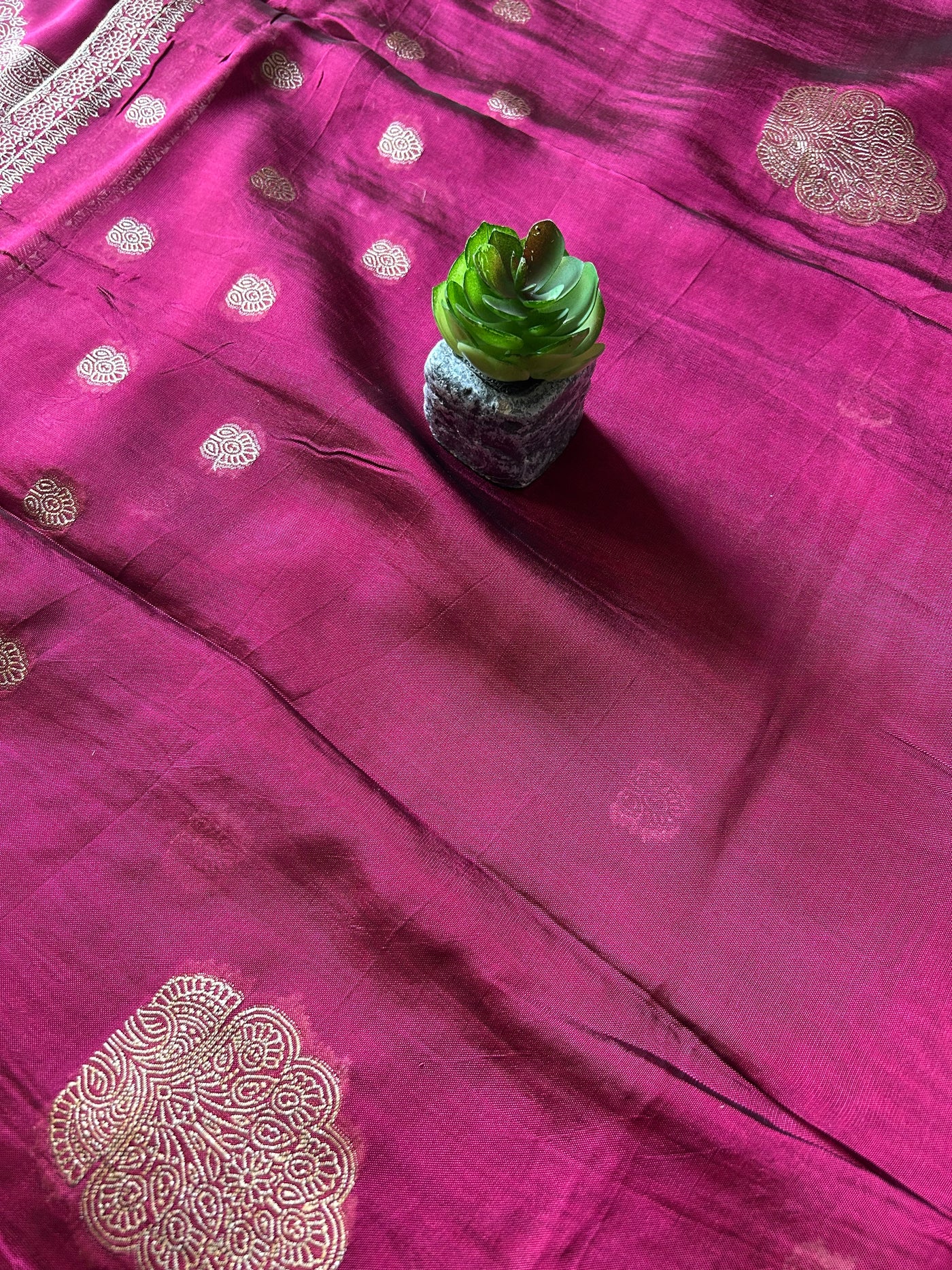 GULBAGH: MAGENTA,PARTY WEAR BANARASI SILK CHANDERI 3 PIECE SUIT SET