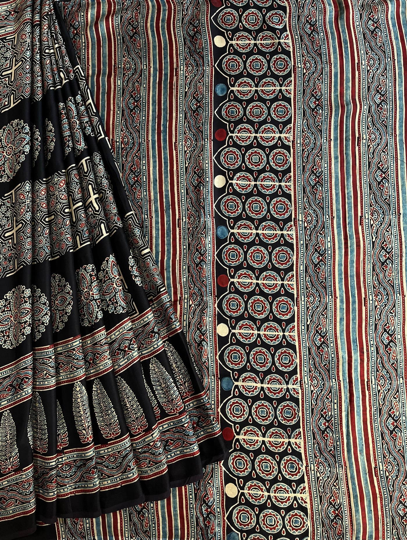LEESHA: HAND BLOCK AJRAKH MODAL SILK SAREE