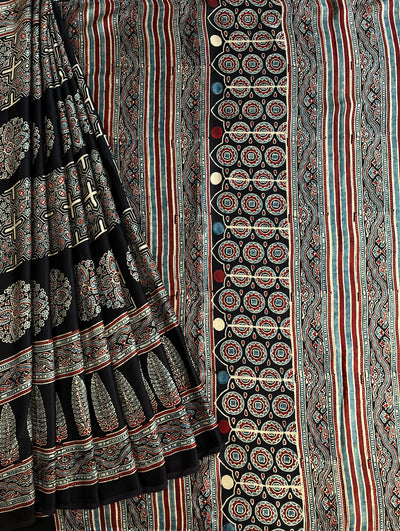 LEESHA: HAND BLOCK AJRAKH MODAL SILK SAREE