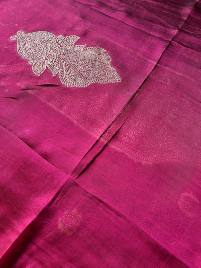 GULBAGH: MAGENTA,PARTY WEAR BANARASI SILK CHANDERI 3 PIECE SUIT SET