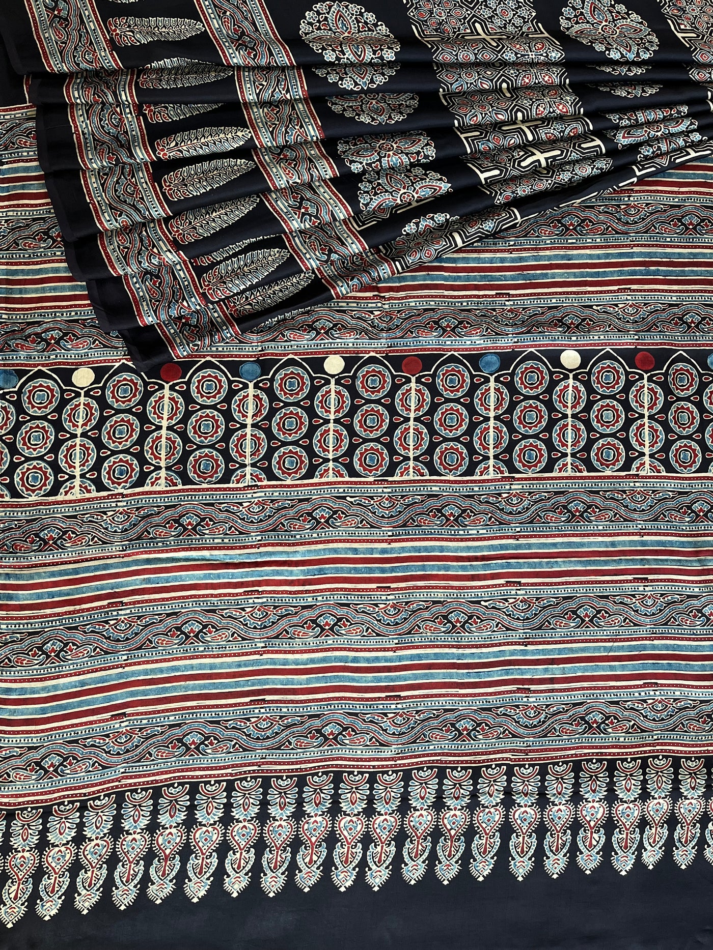 LEESHA: HAND BLOCK AJRAKH MODAL SILK SAREE