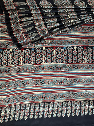 LEESHA: HAND BLOCK AJRAKH MODAL SILK SAREE