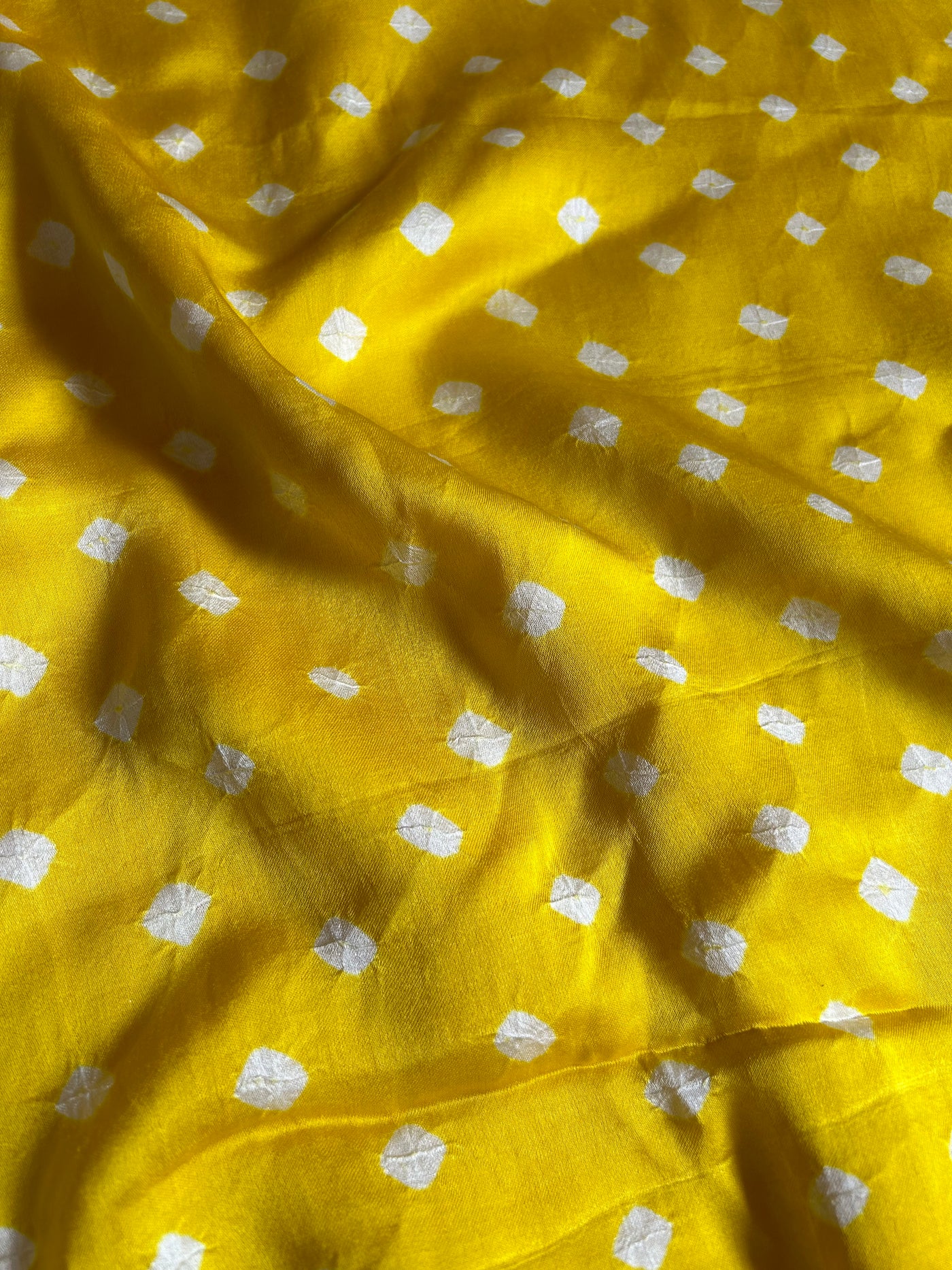 GUNJA: Handmade Clamp Dye- Bandhej Modal Silk Saree