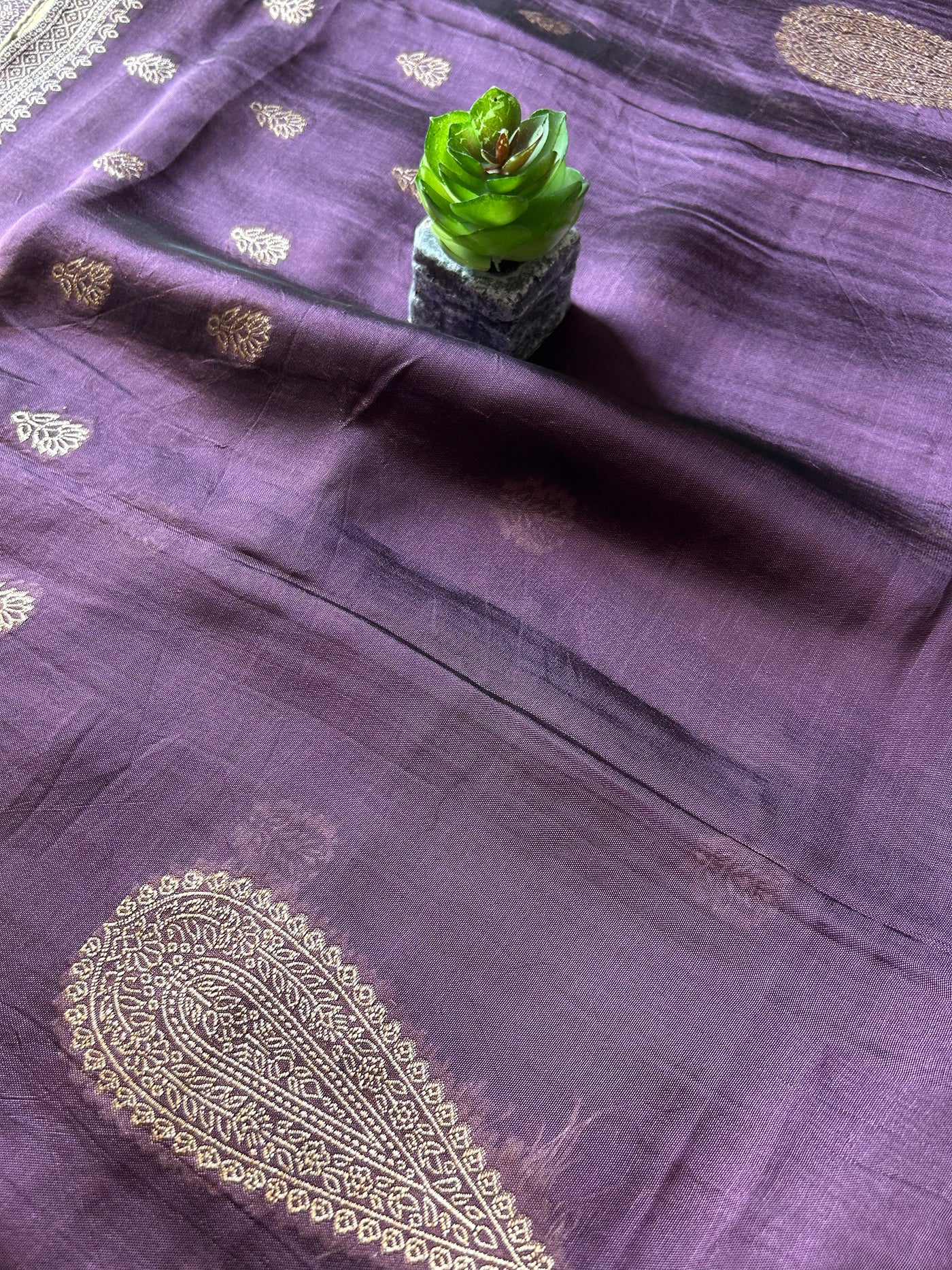 ANGOORI: MAUVE,PARTY WEAR BANARASI SILK CHANDERI 3 PIECE SUIT SET
