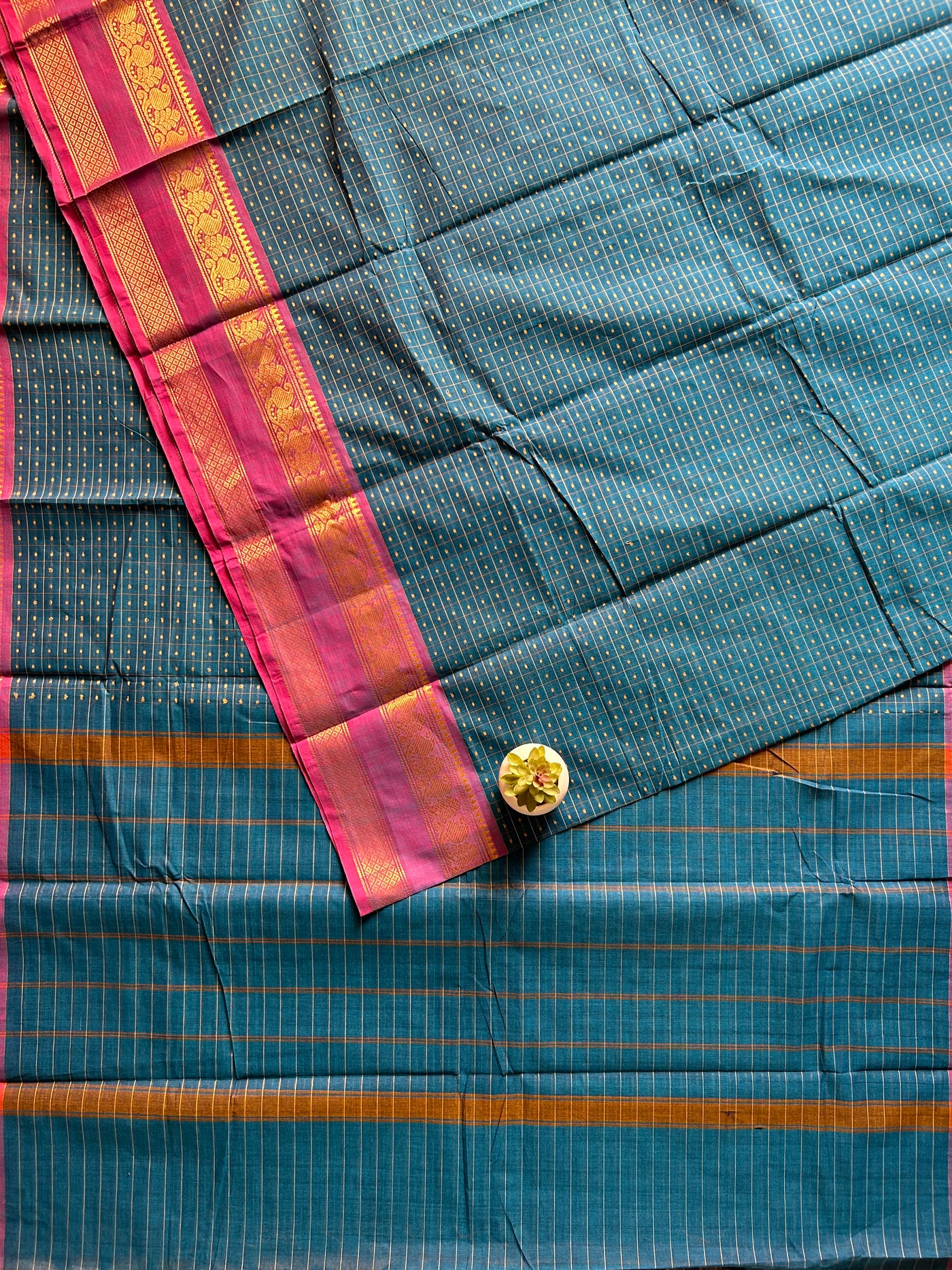 Swaragni:KANCHIPURAM PURE COTTON SAREE WITH BODERS.