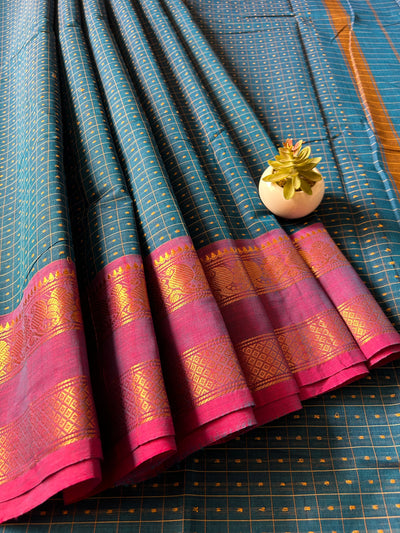 Swaragni:KANCHIPURAM PURE COTTON SAREE WITH BODERS.