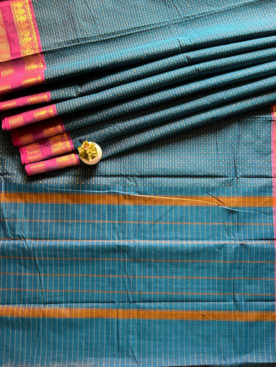 Swaragni:KANCHIPURAM PURE COTTON SAREE WITH BODERS.