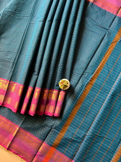 Swaragni:KANCHIPURAM PURE COTTON SAREE WITH BODERS.